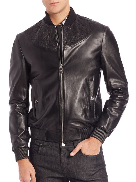 versace collection gürtel nero|Versace black leather jacket.